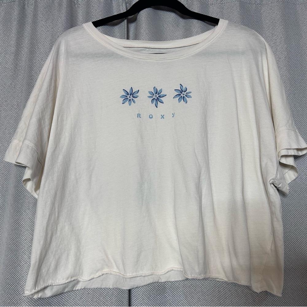Vintage Roxy Blue and White Relaxed Boxy Tee
